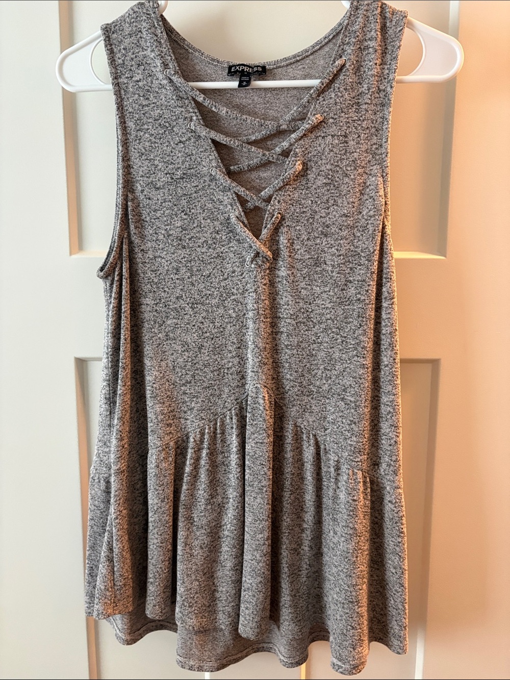 Express Gray Lace-Up Swing Tank Top